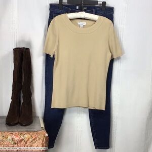Vintage Covington Beige Short Sleeve Ribbed Knit Sweater Top